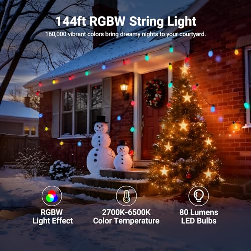 Image of NEEWER NR01 144ft Outdoor String Lights App Control Smart AI RGB IC W Light | Patio Balcony Backyard Outside Hanging Lighting, IP65 Waterproof, 45 LED Bulbs, 50+ Scenes, Compatible with Alexa Google