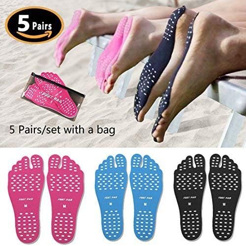 Beach Foot Pads for Barefoot Lover,Stick on Soles,Invisible Shoes Stick on Foot Pads,Foot Stickers,Nakefit Stick on Soles with Anti-Slip and Waterproof Design, 5 Pairs/Pack (Black,M)