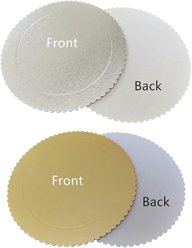 Miniatura 4 de Jilukibo Tableros redondos desechables para tartas, a prueba de grasa, base circular de 8 pulgadas, bandeja de cartón dorado y plateado para