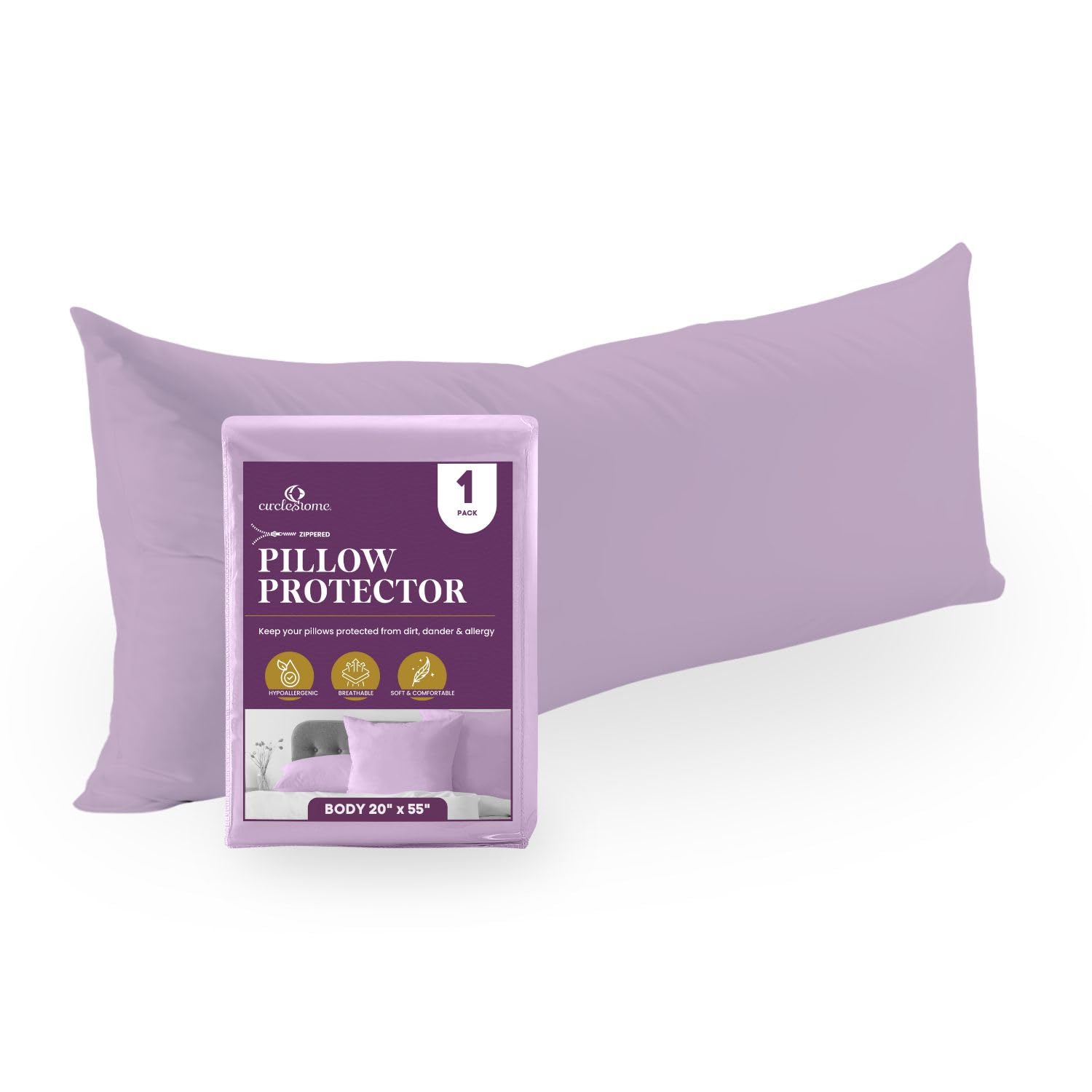 CirclesHome Body Pillow Case Cover with Zipper, Pillow Protector, Lavender