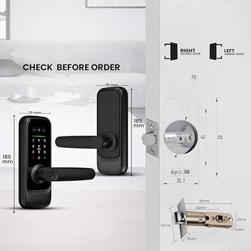 Miniatura 3 de Cerradura inteligente con reconocimiento facial 3D, cámara HD, timbre e intercomunicador de video, entrada sin llave 6 en 1 (Palma Ve, huella