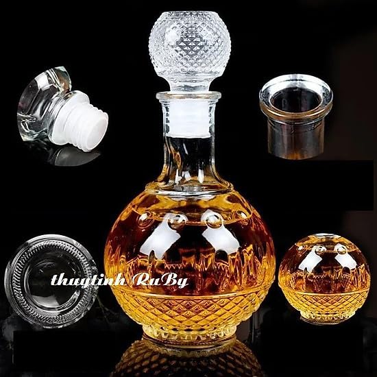 Image of European Style Glass Decanter Storage Container for Liquor, Whisky, Vodka, Scotch, Wine, Rum, Brandy, Champagne, Tequila, Juice (1000ML-ROUND Decanter)