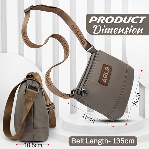 Image of Storite Sling Bag, Crossbody Bag with Multi-Compartment for Women and Girls With Adjustable Shoulder Strap - 28.5x18x10cm (Grey Beige)