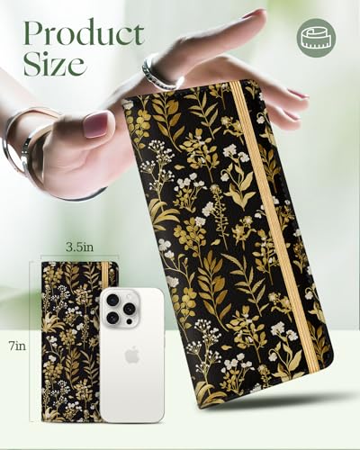 Image of Slohif Checkbook Cover for Personal Duplicate Checks - Women Check Cover Book Wallet Holder Green Leaves White Flowers Faux Leather Top Side Tear