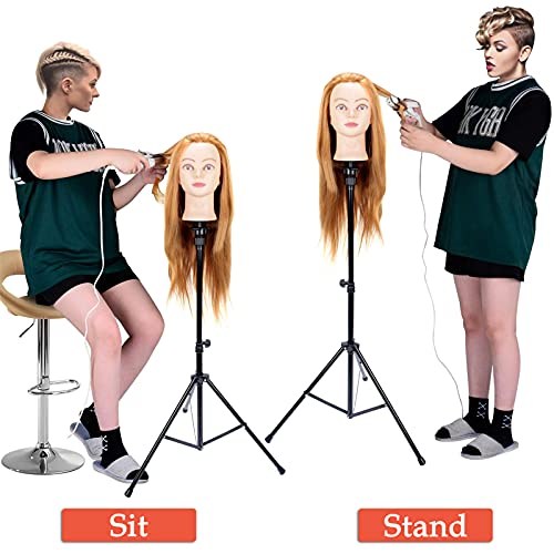 Wig Stand Tripod Wig Head Stand Adjustable Mannequin Head Stand for Canvas Block Head,Styling Wigs Hair Extensions,Wig Display,Cosmetology Hairdressing Training Tripod Stand with Cellphone Clamp Mount