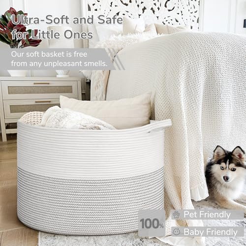 Image of INDRESSME 115L Extra Large Blanket Basket, Cotton Rope Toy Baskets Storage Kids Toy Bin for Playroom Decor Woven Baby Laundry Basket for Organizing, Black Stitch
