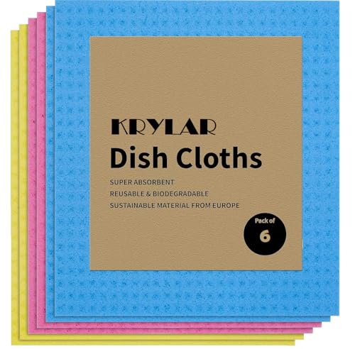 Image of 6 pcs Swedish Dishcloths for Kitchen, Reusable Absorbent and Quick-Drying Kitchen Towels - Environmentally Friendly Dish Towels Biodegradable Cleaning Wipes Compostable Kitchen Cloths.