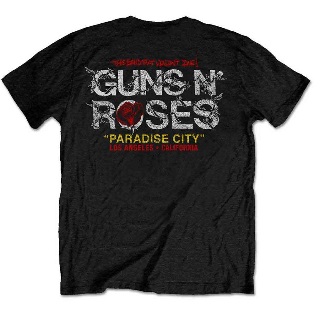 Rock Off Black Guns N Roses - Rose Circle Paradise City - T-Shirt (Back Print) - Cotton - Size Xxl - Officially Licensed Merch