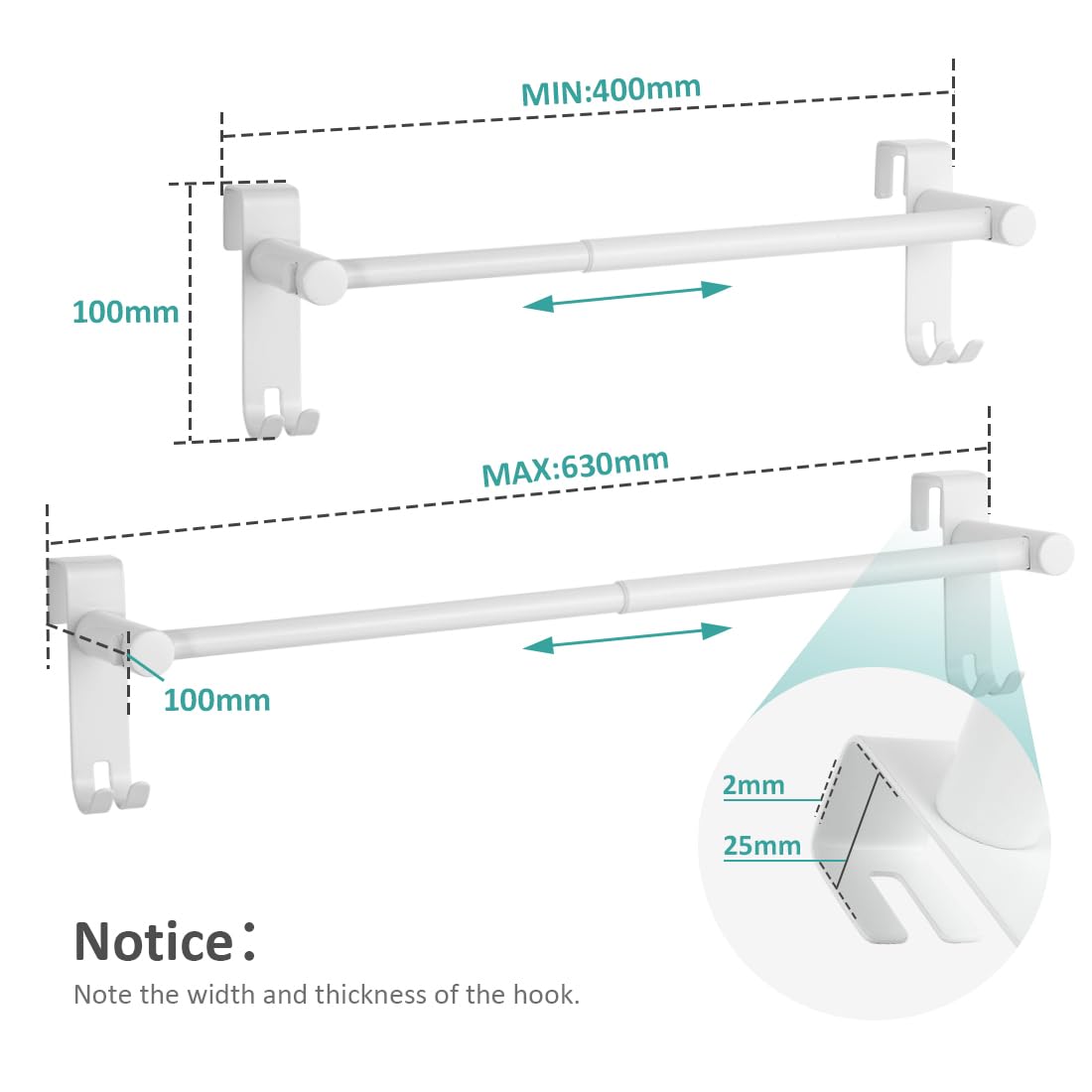 EMKE Porte Serviette pour radiateur et sèche-Serviettes, Porte-Serviettes rétractable，Blanc，Multifonctionnel Porte Serviette Mural Salle de Bain （2 pièces）