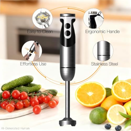 Image of MegaWise 5-in-1 Hand Blender, Powerful Immersion Stick Blender with Titanium Reinforced Blades, 12-Speed Control, Includes Chopper, Beaker, Whisk & Frother for Smoothies & Baby Food