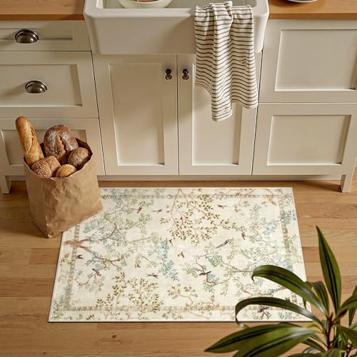 jinchan Yarden Botanical Birds Tapete 2x3 Ivory Lavable miniatura 3