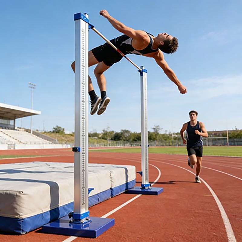 High Jump Standards, Portable Aluminum Track and Field High Jump Training Equipment with Adjustable Height 12-91 Inches, Scale Track and Field Sports Meeting Tools, Blue or Red Options