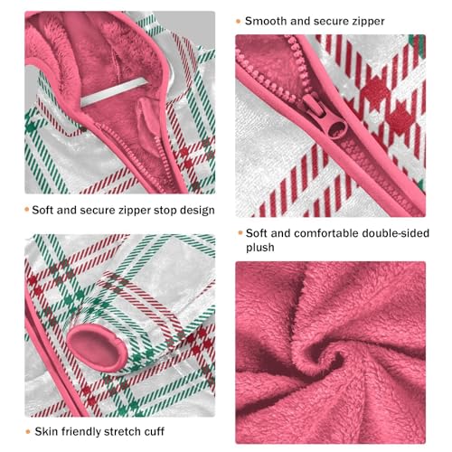 OTVEE Christmas Red Green Plaid Kids Hoodie Jacket Fall Spring Full Zip Warm Outwear Coat3