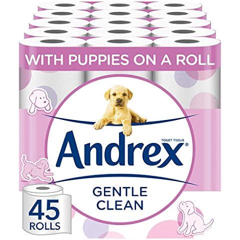 Andrex Gentle Clean Toilet Rolls - 45 Toilet Roll Pack - Bulk Buy Toilet Rolls - Gentle and Soft on Your Family's Skin - Dermatologically Tested Cover