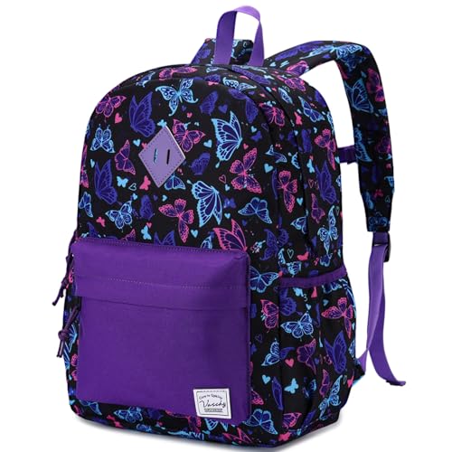VASCHY Sac à dos d'école pour garçons et filles - Sac à dos pour enfants - Sac à dos de maternelle avec boucle de poitrine, motif papillon noir, Papillon Noir, Sac à dos daypack