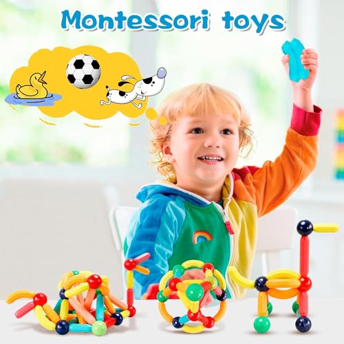 Image of PLUSPOINT Magnetic Sticks Blocks for Kids Tiles 64 Pieces Set Gifts for Girls, Boys, Magnetic Blocks for Kid 3+ Years, 4 5 6 7 8 9 10 Constructing & Learning Builder Educational Kids Magnetic Block