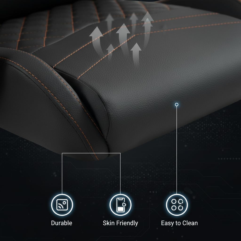 Defender® Gaming Stuhl, Ergonomischer PC Stuhl, bequemer Bürostuhl für Home Office oder Gamer-Sessel, Kopfkissen, Höhenverstellbar, Computerstuhl, PVC-Leder, Schwarz