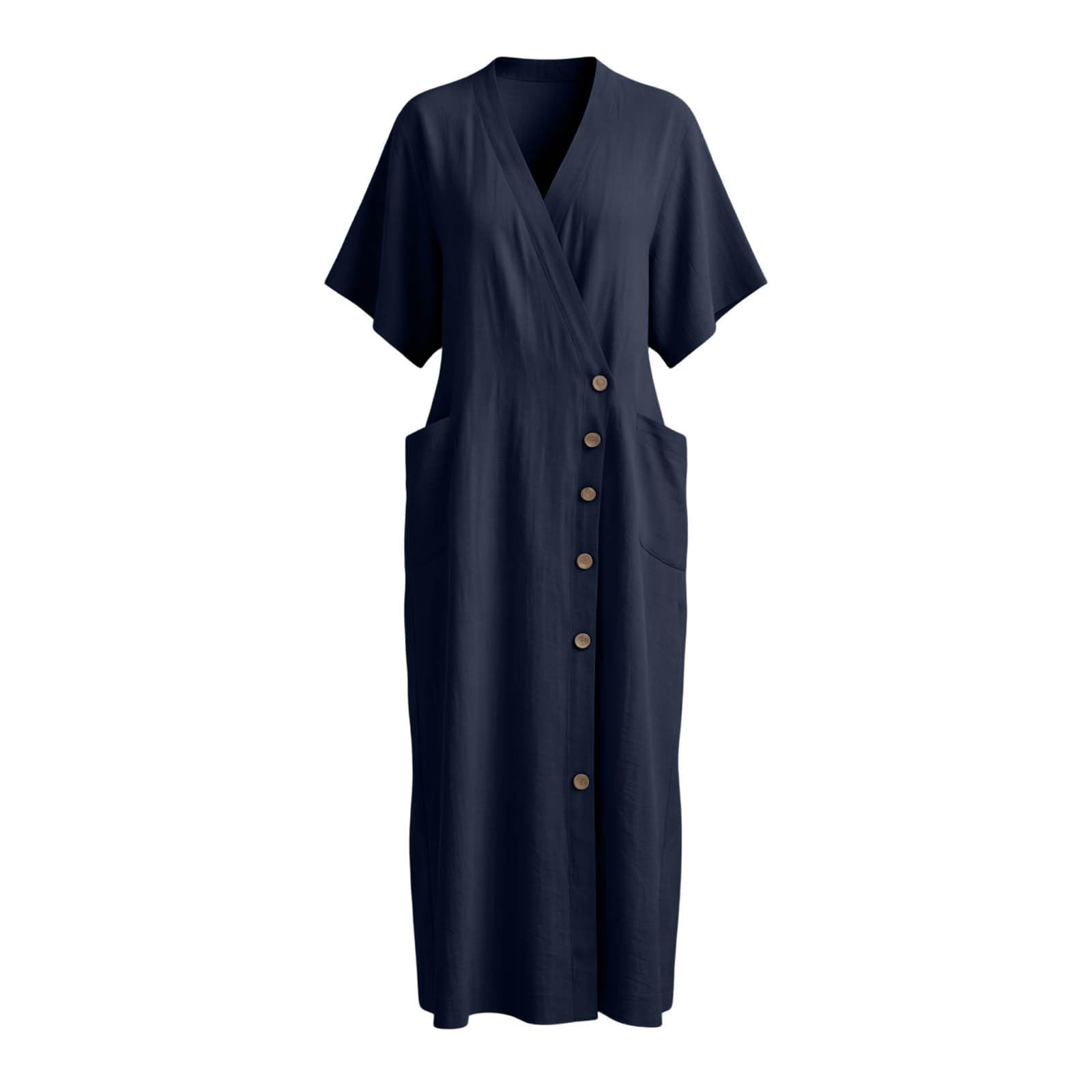 Vestido Casual De Mujer Con Diseño Cruzado Escote En V Botones Laterales Y