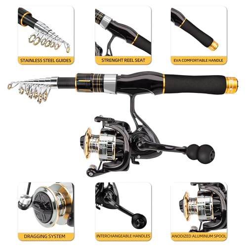 Combo Caña y Carrete de Pesca, Caña Telescópica con Señuelos, Adecuado para Principiantes y Uso Universal en Todas las Aguas miniatura 2