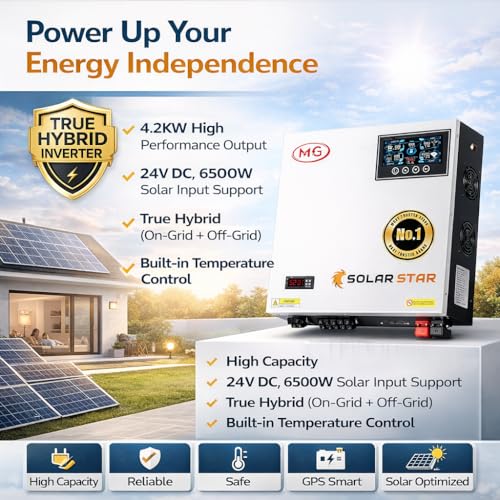 Image of MG Solar Star 4.2KW Hybrid Solar Inverter 24V | 6500W PV Input | True Hybrid (On-Grid + Off-Grid with Net Metering) | Built-in Temperature Controller | Pure Sine Wave | Smart LCD Display