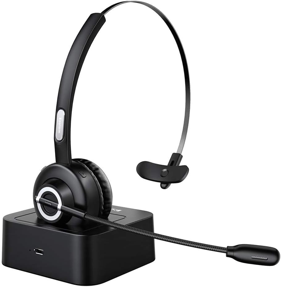 Esolom Bluetooth Wireless Headset Headphones Bluetooth with Mic HandsFree Noise Cancelling with Charging dock Base
