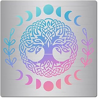 GORGECRAFT Tree of Life Metal Stencil 16x16cm Moon Phase Pattern Stencils Template Reusable Stainless Steel Painting Template for Wood Carving Burning Pyrography Engraving Scrapbooking Crafts