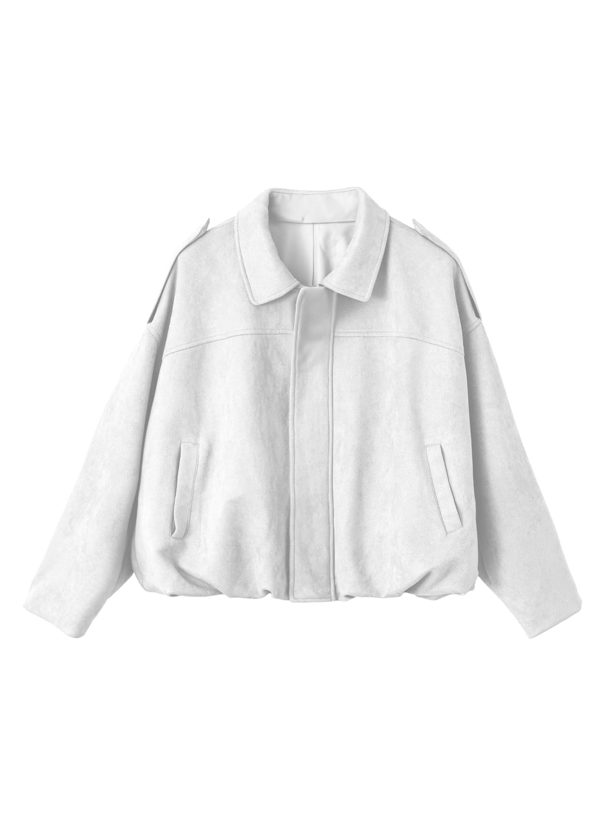 EVALESS Womens Faux Suede Bomber Jackets Long Sleeve Spring Coats Zip Up Cropped Jacket Trendy Outerwear with Pockets