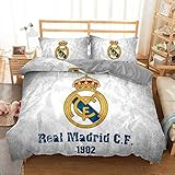  Qingxsm Juego de Ropa de Cama 3 Piezas 135 x 200 cm Microfibra Funda nórdica con 2 Fundas de Almohada 50 x 75 cm con Cremallera Juegos de Cama con impresión Digital 3D - casa Real Madrid