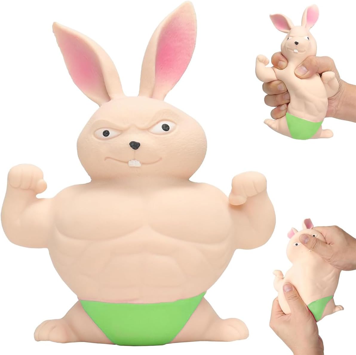 Squeeze Toy, Squishy Rabbit Toy,Stretchy Glue-Sand Filled Rubber Rabbit,Elastic Stretchable, Decompression Toy for Adults and Children Muscle Animal Figure for,Gift for Christmas, (Green Edition)