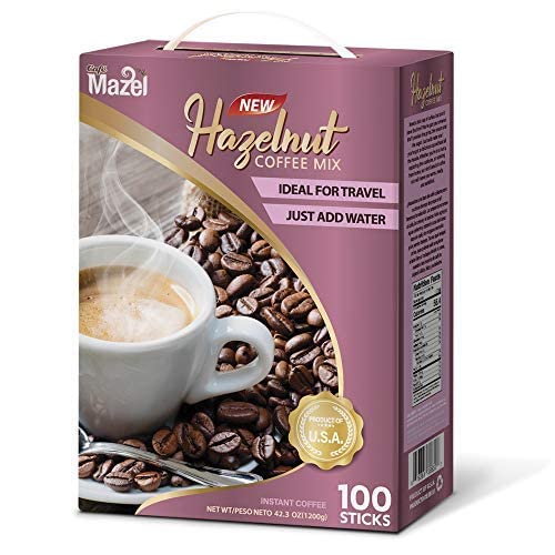 Cafe Mazel Café instantáneo - Avellana, mezcla de café instantáneo, 3 en 1 café instantáneo, 100 palos