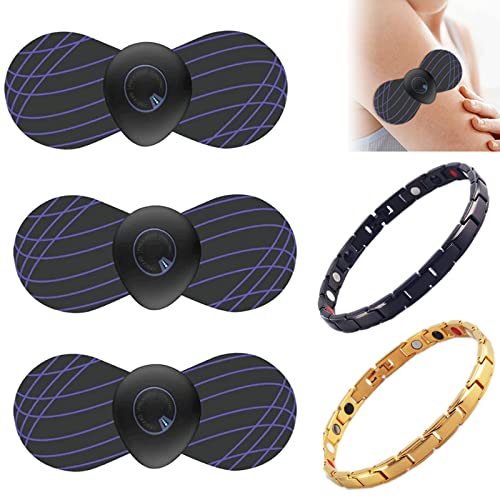 Coussin De Massage Drainage Lymphatique 3 pièces EMS Lymphatic Pad Massager Microcurrent Mini Device Appareil Masseur Du Cou Portable Soulagement pour Bras Cou éPaule avec 2 Bracelets Magnétiques