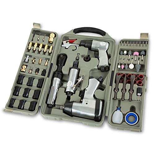 EBERTH Druckluftwerkzeuge Set 71 tlg. mit 1/2' Schlagschrauber, 3/8' Ratschenschrauber, 150mm Meißelhammer und 6mm Geradschleifer, Druckluft Werkzeug mit 1/4' Druckluftanschluss und großem Zubehör
