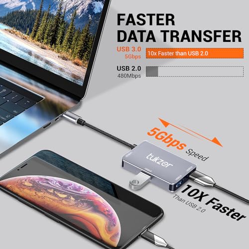 Image of Tukzer 4-in-1 USB C 3.0 HUB, Type C to USB A HUB Splitter Extender, Docking Station, 5Gbps Data Sync Speed, MultiPort Adapter for iOS, MacBook, Windows, Laptop, PC, & Other Type C Enabled Devices