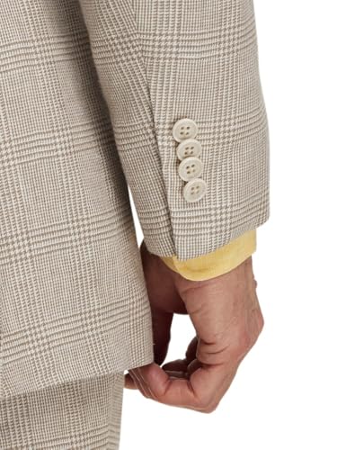 Paul Fredrick Men's Linen Blend Plaid Double Breasted Peak Lapel Suit Jacket3