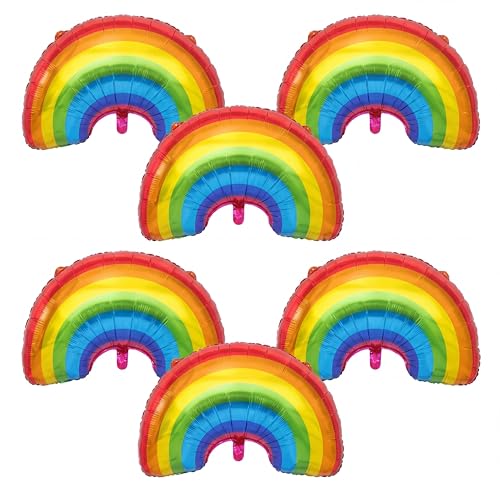 Gejoy 6 Pieces Rainbow Pride Foil Balloon Rainbow Foil Balloon Lgbtqia Balloons Party Decoration Large Size for Birthday Baby Shower Wedding