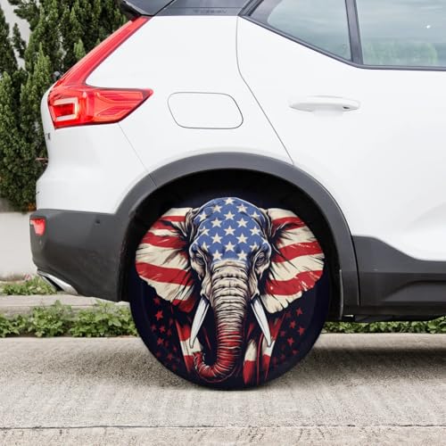 Image of Spare Tire Cover for RV Trailer, American Elephant Tire Covers Universal Fit for Travel Trailer Camper Jeep RV SUV Truck Waterproof Wheel Cover (15 inch for Diameter 27 inch - 29 inch),A-1005