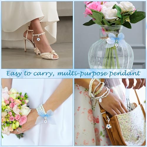 PEALICIOUS Something Blue Wedding Gifts for Bride, Daisy Garter Bouquet Charms for Wedding Memory, Bride Accessories with Bridal Shower Card from Mom Dad Sister Friends, Memorial Gifts Bridal Jewelry