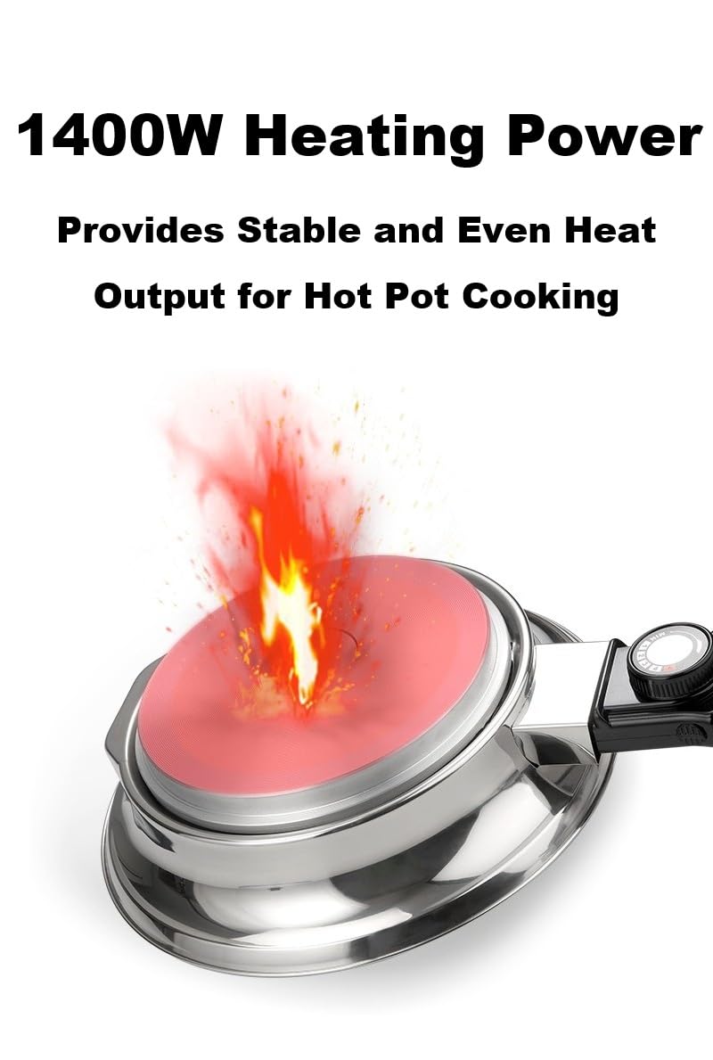 YONGXIN Electric Hot Pot JH-160B-30cm with Divider 304 Stainless Steel, 1400W Dual-Sided Shabu Hot Pot, 4 Liters