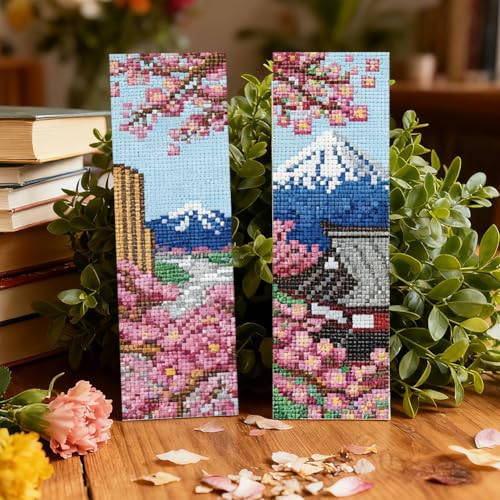 Image of ACRNIGHEET 6PCS Cross Stitch Bookmark Kit for Beginner Stamped Cross Stitch Kits for Adults Japanese Style DIY Embroidery Bookmark Kits Needlepoint Kit with Instructions Craft Gift 8.5''x3'' 11CT
