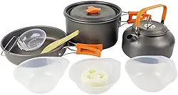 Conjunto de Panelas para Acampamento e Caminhada Portátil Acessório Cozinha Piquenique Panela Alumina Frigideira Kit Via