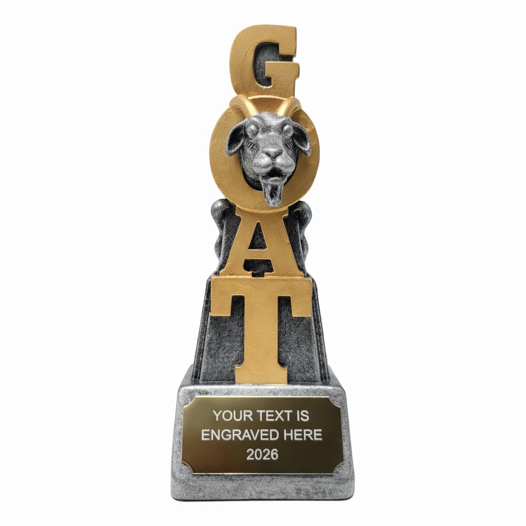 Rutherfords Gifts GOAT Award Trophy – Greatest Of All Time Resin Trophy with Engraved Gold Plate, 15cm