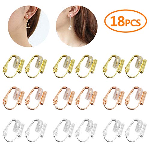 最安値 9ペア入 イヤリングコンバーター 縦型 バネ式 クリップ式 ピアス変換 3色 シリコンカバー付 ノンホール 金具 材料 手芸 Aの価格比較