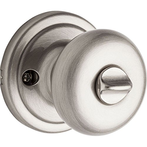 Image of Kwikset Hancock Entry Door Knob with Lock and Key, Secure Keyed Handle Exterior, Front Entrance and Bedroom, Satin Nickel, Pick Resistant SmartKey Rekey Security and Microban