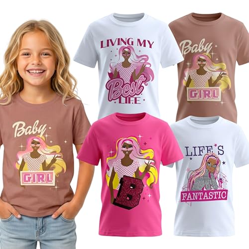 Image of MISS POPULAR Girls 4-Pack Super Soft Short Sleeve T-Shirts Rainbow Butterfly Glitter Print Cute Design| Sizes 7-16