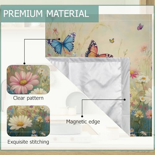 Image of Spring Wildflowers Dishwasher Magnets Decorative Cover,Pink Blue Butterfly Waterproof Magnetic Dishwasher Cover Panel,Refrigerator Magnet Cover for Kitchen Home Decor 23x26 Inch