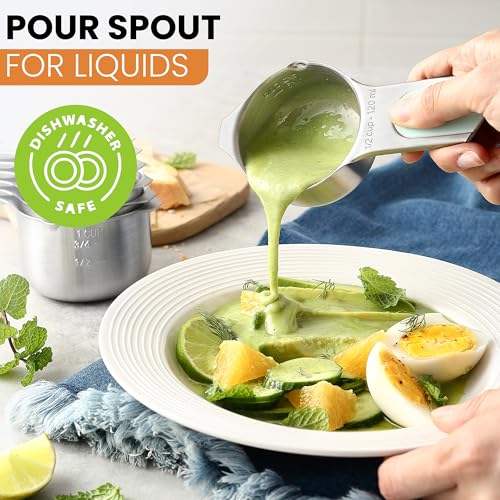 Image of Spring Chef Magnetic Stainless Steel Measuring Cups Set of 7 Patented, Mint