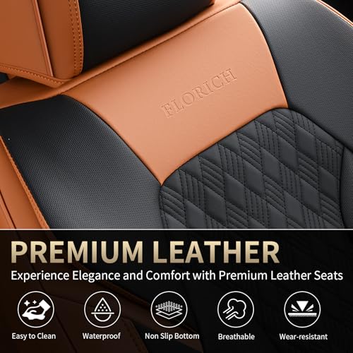 Image of FLORICH Seat Covers, Car Seat Covers Front Seats, Luxury Nappa Leather Seat Covers, Breathable and Waterproof Car Seat Protector 2 Seat, Automotive Seat Covers Universal for Most Cars-Brown&Black