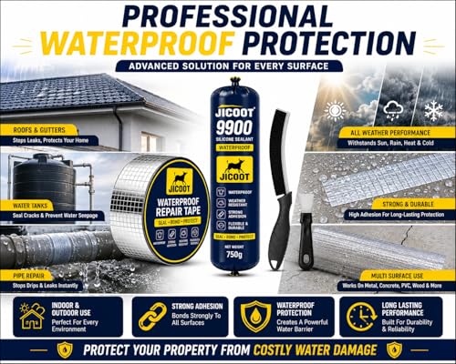 Image of 9900 Waterproof Silicone Sealant & Aluminum Repair Tape Kit, Heavy-Duty Universal Adhesive for Roof, Pipe, Gutter, RV & Outdoor Leak Repair, Strong Weather-Resistant Bond, 750g