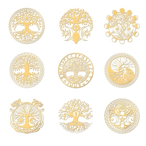 OLYCRAFT 9pcs 4x4cm Arbre de Vie en Métal Autocollants Celtiques Or Religion Yoga pour Scrapbooks DIY Resin Crafts Phone Water Bottle Decor