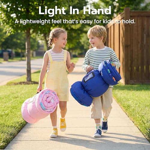 Image of JOIEDOMI Toddler Sleeping Bag for Kids 55''x30'' Nap Mat with Removable Pillow and Minky Blanket for Toddler Ages 3-7 Roll Up Soft Kids Sleeping Bag for Boys Girls Kindergarten Daycare Sleepover